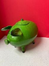 Vintage large, green pig cookie jar