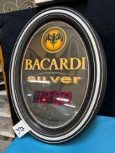 Bacardi silver rum light and clock works fine