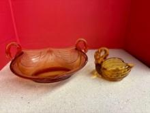 Two swan glass bowls