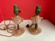 Pair of pink glass urn boudoir lamps