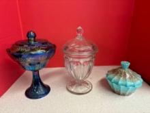 Three vintage glass candy jars