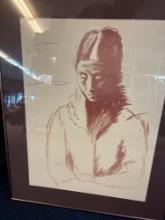 framed picture of lady signed Picasso, January 12, 1967 24 x 30