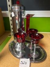 vintage red ruby Farberware set