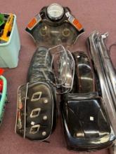 Various motorcycle parts and bags