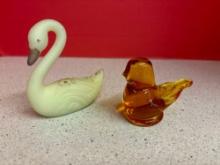 Fenton satin swan and amber glass bird