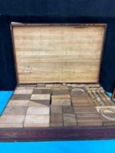 Antique German wooden building toy in wooden box