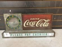 Vintage 1940s Coca-Cola clock and sign please pay cashier