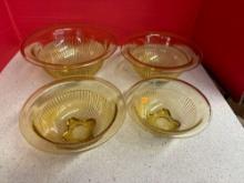 Yellow depression glass four piece mixing bowl set