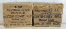 2 Different Antique Paper Wrapped Martini-Henry Rifle Rolled Case Ball Cartridges of 10 - 1 Mkd.