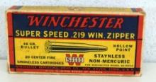 Partial Vintage Box 17 Fired Brass Winchester .219 Win. Zipper - No live rounds...