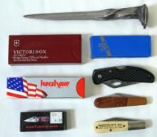 Mixed Lot 8 Knives - Knife Blade from Railroad Spike, KA-BAR 2 Blade Pocket, Barlow 2 Blade Pocket,