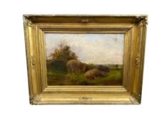 Pastoral Scene with Sheep, Oil on Canvas, N. Hill (19th c.)