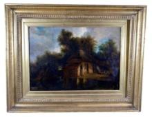 Thatched Cottage 18-19th c Oil on Canvas on Board