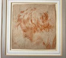 Head of a Young Apostle, red chalk on paper, school of Raphael 17th c.