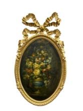 Still Life with Flowers, Oil on Canvas, Flemish 18th c. in Elaborate Frame