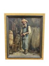 Laborer with Pipe, Oil on Canvas, Numa-Francois Gillet (1868-1940)