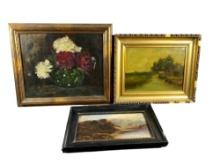 Group Lot of Three Antique Paintings