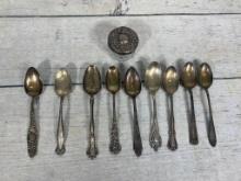 Antique Sterling Silver Spoons Total Weight of 162 grams and a Glass Jar with Sterling Lid