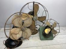 Antique Gilbert and GE Electric Fans Two with Brass Blades