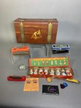 Vintage Novelty Christmas Tree Ornaments, Pair of Harmonicas, Wood Chest, Schrade Knife, and More