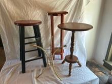 Tables, stool and metal chest with key