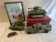 (3) Pictorial History of the Second World War Books, Metal Tanks, Hubley Bell Telephone Truck, Space