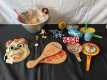 1977 Barbie Cake Form/Vintage Noisemakers/Assortment of Toys