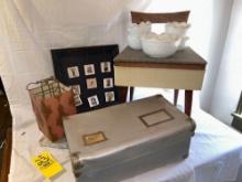 Sewing Chair, Candle Lantern, Photo Collage, Metal Shipping Box and More