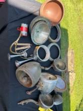 Vintage Vehicle & Tractor Head Lights, horn and bin