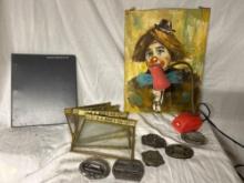 Mining and Westinghouse Belt Buckles-Clown Painting-Desk Lamp-Display Glass Lids