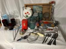 Kitchen Tools- Ball Mason Jars- Royal Ruby Glasses- Vintage Napkin Holder