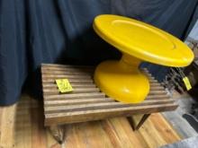 MCM Slat Wood Bench - MCM Yellow Side Table