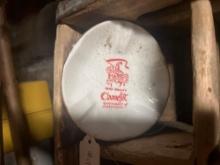 Rustic Wooden Crate And Old Ashtrays And School Bell