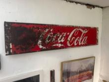 Vintage Metal Coca Cola Sign & Movie Theatre Wooden Coke Frame