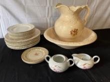 Wash Pitcher and Basin, assorted Chinaware