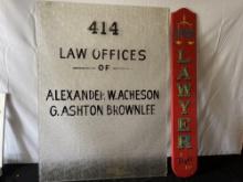 Lawyer Door Glass and Wooden Sign