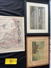 Lot of Framed Prints and Johnson's Map