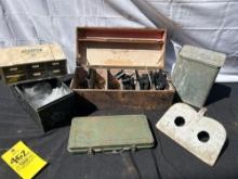 Misc Metal and Wood boxes, Bin of Allen Wrenches