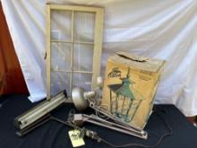 Large Drafting Lamps, Outdoor Lamp and 6 pane Window