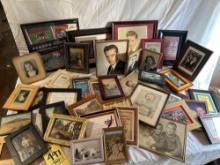 Large Lot of Framed Photos, Vintage Postcards, Circus Record