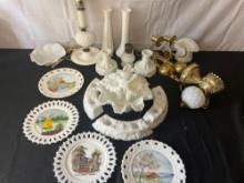 Milk Glass Epergene & Assortment of Milk Glass