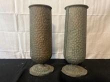 (2) Heavy Bronze Grave Vases