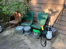 (3) Metal Patio Chairs, Sprayer, Shovel