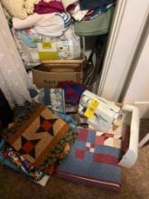 Assorted Quilts, White Sewing Machine, Comforter, Clock, Vintage Light