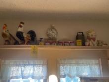 Rooster Statues / Clock / Kroger Seasoning Tins / Cat Statues /