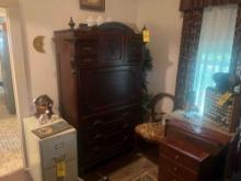 Large Wood Desk / Chair / Milk Glass