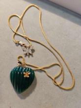 18k gold chain with green jade heart pendant