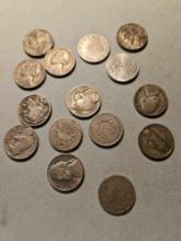 Assorted nickels, buffalo, V, Jefferson