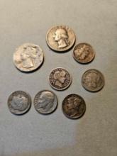 Assorted silver quarters and dimes