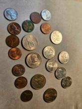 Assorted coins, dollars, cents